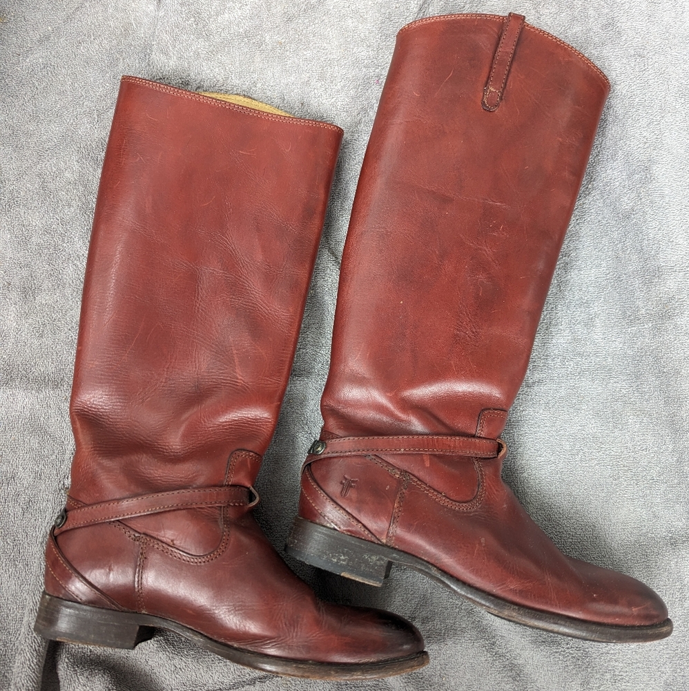 Frye Womens Lindsay Plate Riding Boots Oxblood Leather Knee High 7 1/2 B